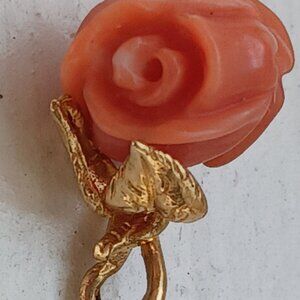 EXQUISITE CORAL CARVED ROSETTE CHARM WITH 14K GOLD BACKING